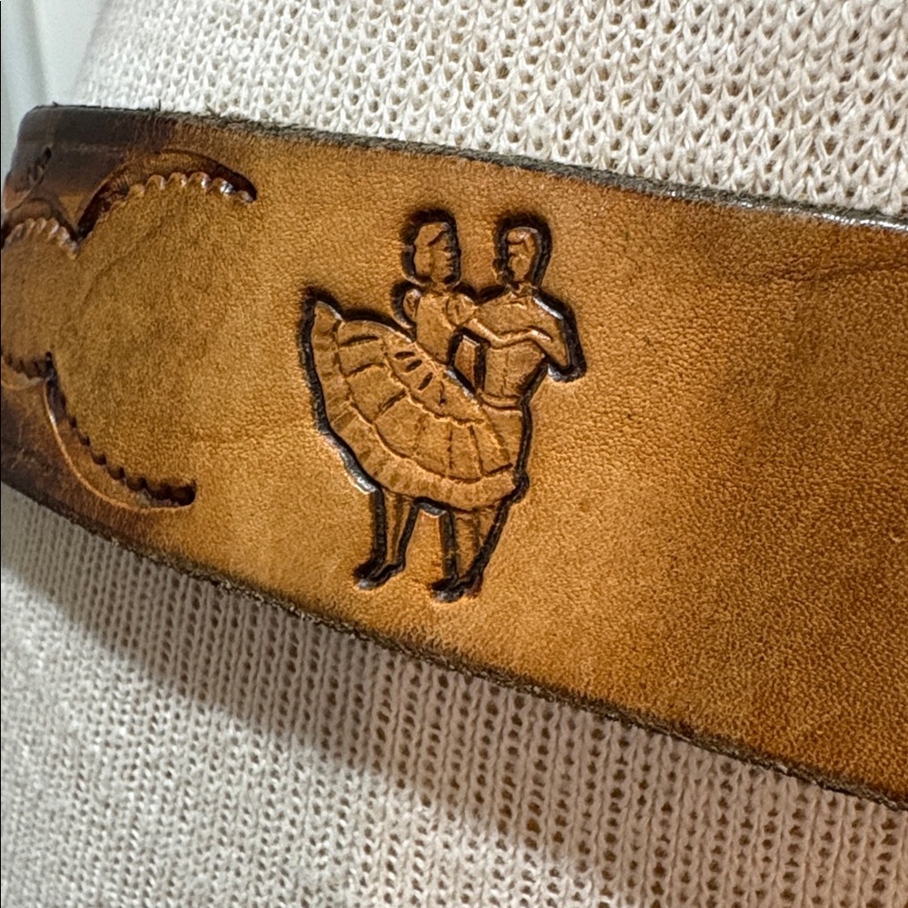 Genuine tooled  leather belt with square dancers and Don on back - Picture 6 of 8
